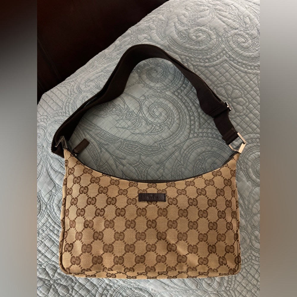 Gucci Tan and Brown Monogram Messenger Bag